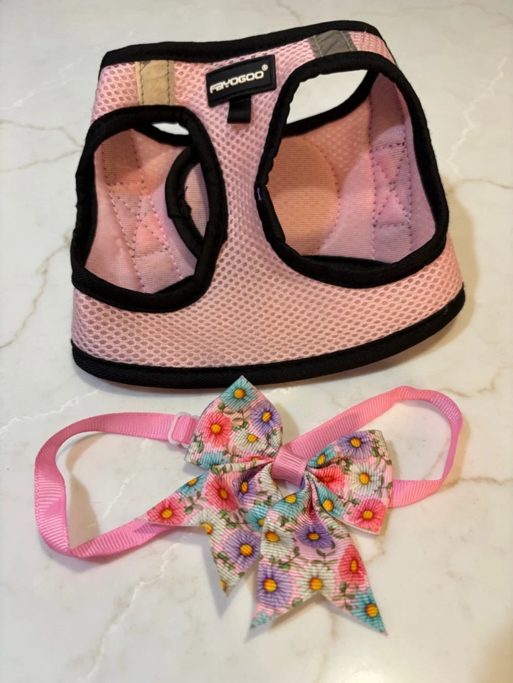 Fayogoo Pink Mesh Dog Harness Size XS and Small Bow Size Small